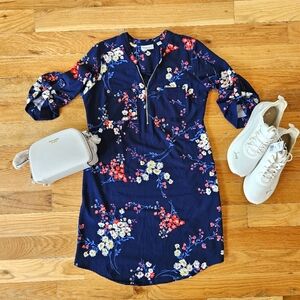 New York & Company Floral Navy Dress Stretch Size XS